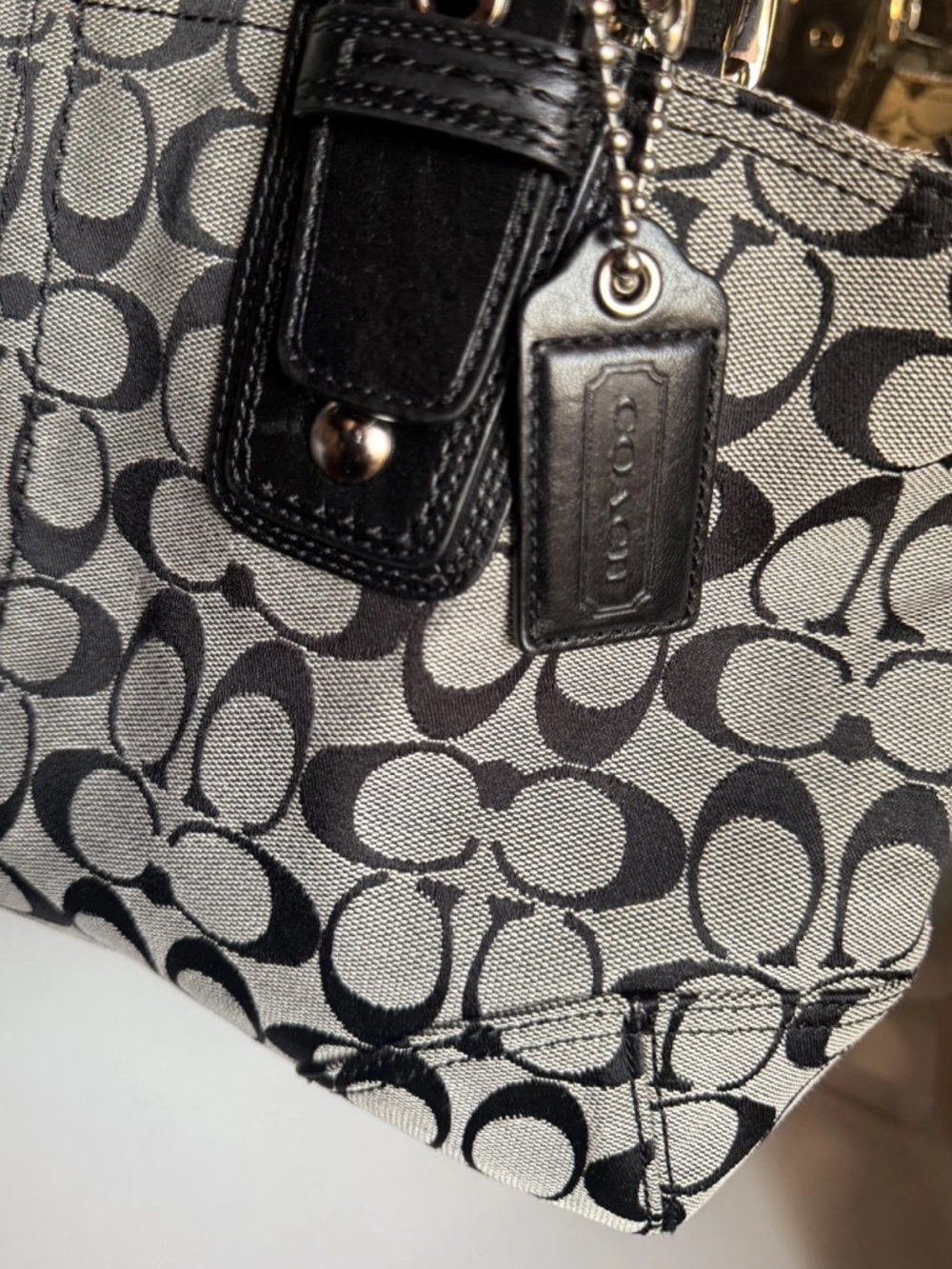 Coach Black and Gray Signature Canvas Shoulder Bag - Picture 3 of 9